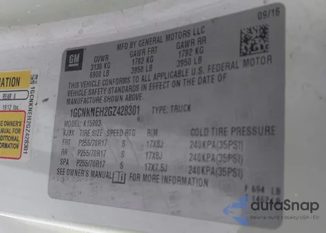 2016 Chevrolet Silverado 1500 Wt from USA, damaged, VIN 1GCNKNEH2GZ428301